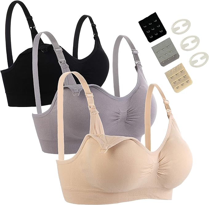 Photo 1 of (L) 3 Pack Nursing Bra for Woman, Seamless Breastfeeding Bras - all 3 natural color