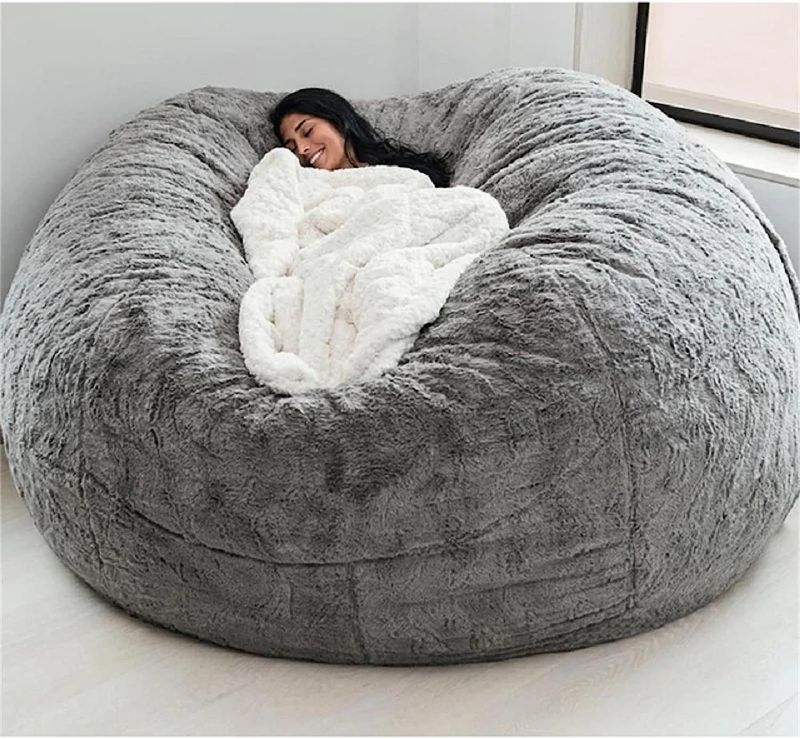 Photo 1 of Giant Fur Bean Bag Chair Cover for Kids Adults, (No Filler) Living Room Furniture Big Round Soft Fluffy Faux Fur Beanbag Lazy Sofa Bed Cover (Light grey, 5FT)