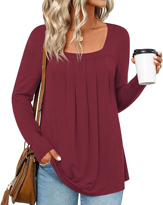 Photo 1 of Size LARGE  Women's Long Sleeve Shirts Casual Tunic Tops 2024 Winter Fashion Square Neck Basic Loose Blouses