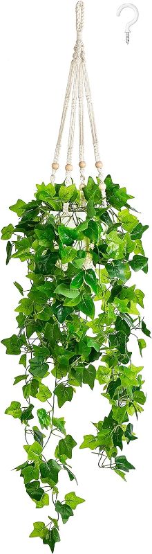 Photo 1 of Dahey Hanging Plants Artificial Decor Macrame Hanger with Artificial Vines in Pots Greenery for Wall Ceiling Bedroom Bathroom Indoor Home Decor, 1 Pack