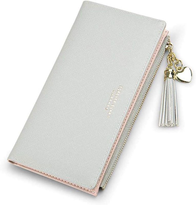 Photo 1 of  Slim Wallet for Women Long Tassel Zipper Clutch Purse Handbag Card Case Wallet (Gray)