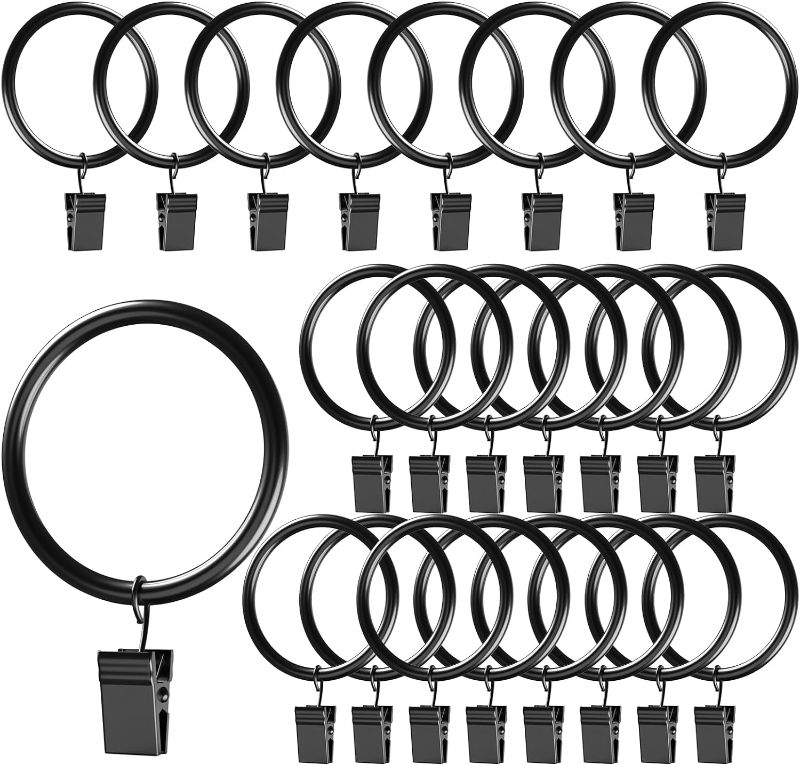 Photo 1 of Curtain Rings with Clips 24 Pack, Black Curtain Clips, Curtain Clips with Rings for Wall Mounted Curtain Rods, 2 inch Curtain Rings