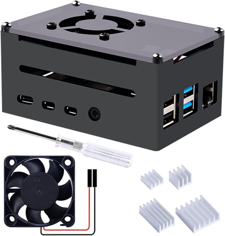 Photo 1 of GeeekPi Case for Raspberry Pi 4, Pi 4 Aluminum Case with Fan, Pi 4 Heatsink for Raspberry Pi 4 Model B, High Case Supports POE Hat