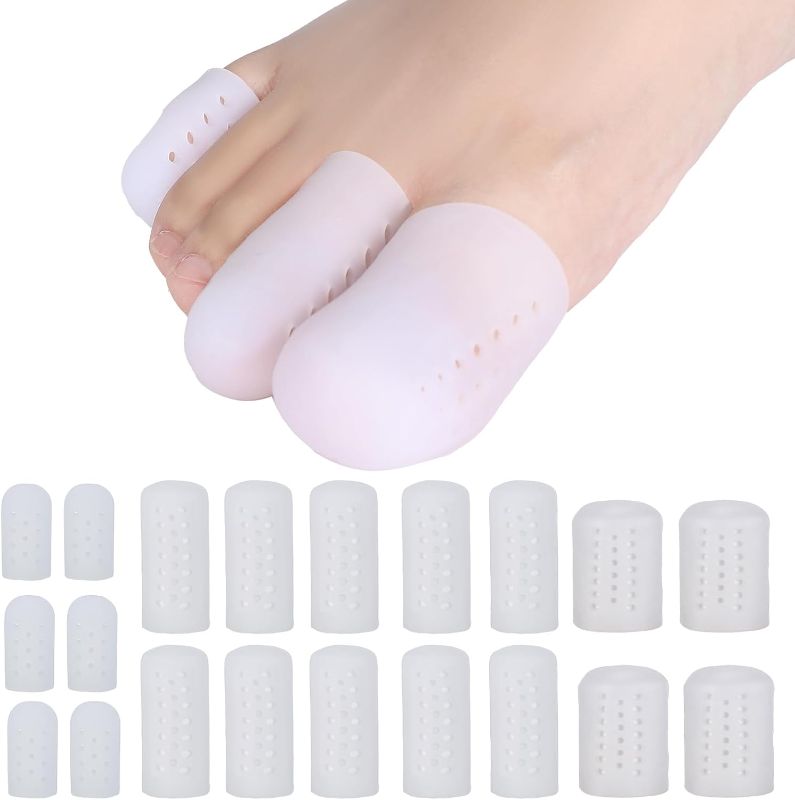 Photo 1 of Breathable Silicone Toe Protectors for Women Men - 20Pcs Fittable Gel Toe Cap Toe Cover Sleeves to Relieve Ingrown Toenails, Hammer Toes, Corn, Blisters, Toenail Loss, Reduce Friction, 6S + 10M + 4L