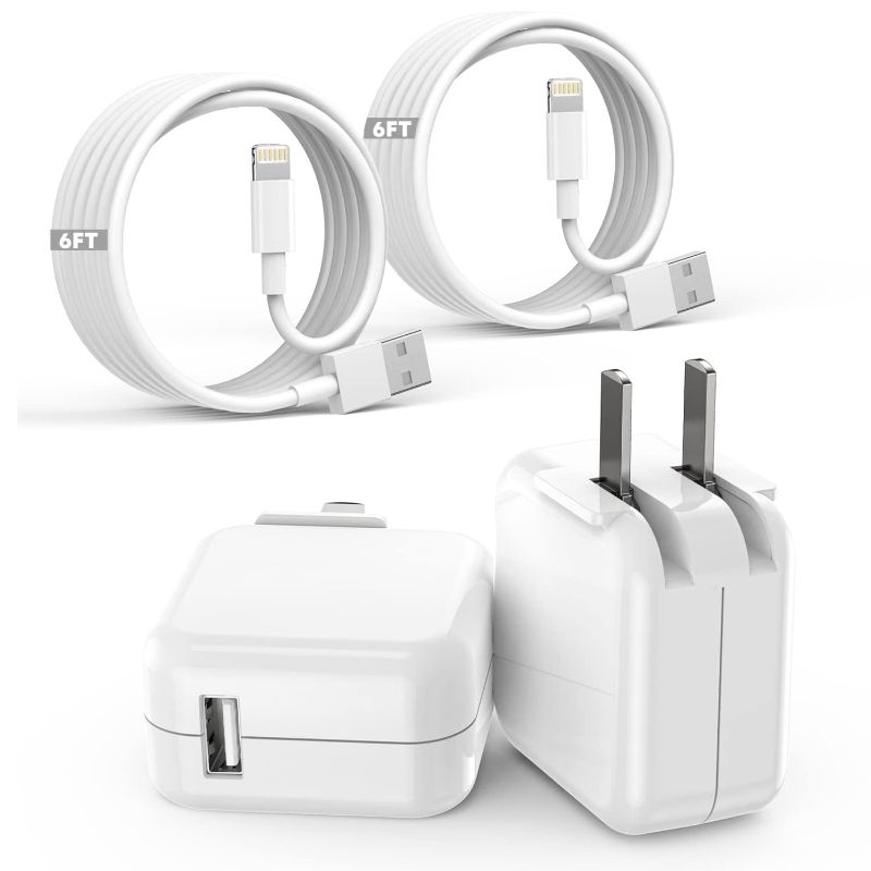 Photo 1 of iPad iPhone Charger Fast Charging [ Apple Certified ] 2Set 6FT USB to Lightning Cable iPad Cord with 12W Foldable Block iPhone Charging Travel Wall Plug Compatible with iPad, iPad Pro, iPad Air,iPhone