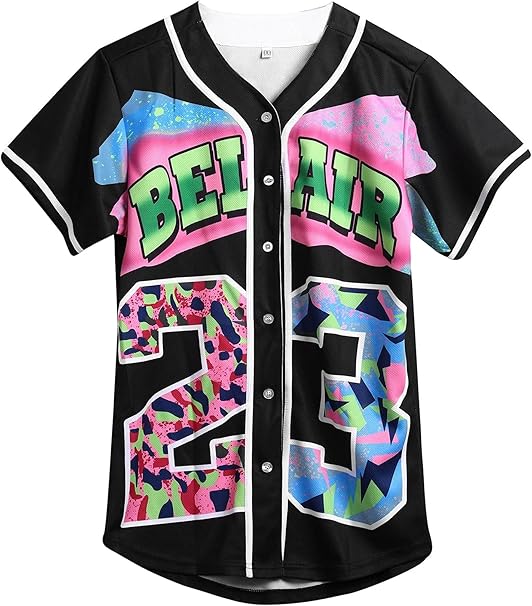 Photo 1 of Large 90s Clothing for women,Unisex Hip Hop outfit for party,Bel Air Baseball jersey,Short Sleeve Button Down Shirt
