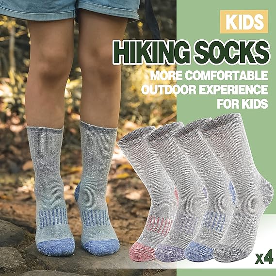 Photo 3 of 8-12 Years Kids Merino Wool Hiking Socks Girls Boys Teen Winter Thermal Cozy Warm Thick Cushion Boot Socks
