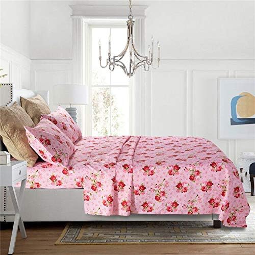 Photo 2 of Full size Bedlifes Full Size Sheet Sets Ultra Soft Breathable Silky Flower Bed Sheets Deep Pocket 100% Microfiber Bedding Sheets 4 Piece Full Size Pink Floral(Red Rose)
