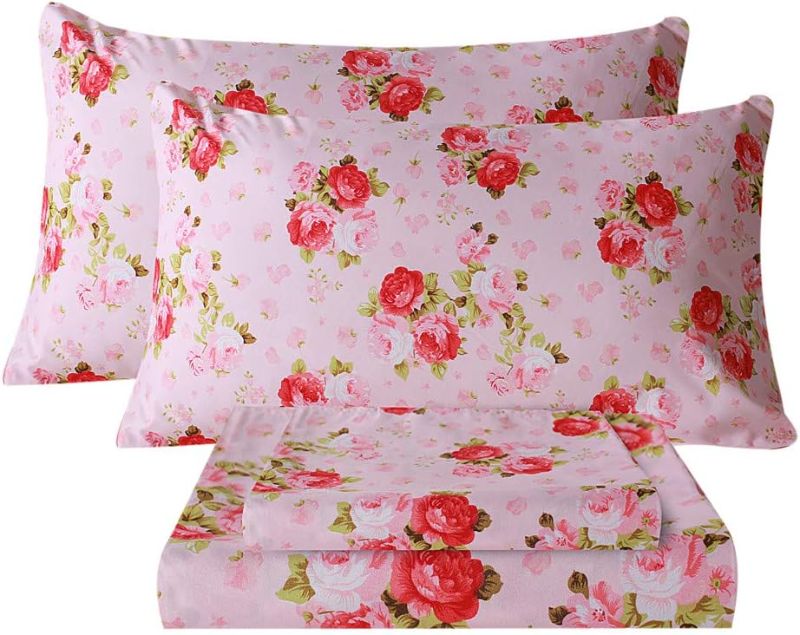 Photo 1 of Full size Bedlifes Full Size Sheet Sets Ultra Soft Breathable Silky Flower Bed Sheets Deep Pocket 100% Microfiber Bedding Sheets 4 Piece Full Size Pink Floral(Red Rose)
