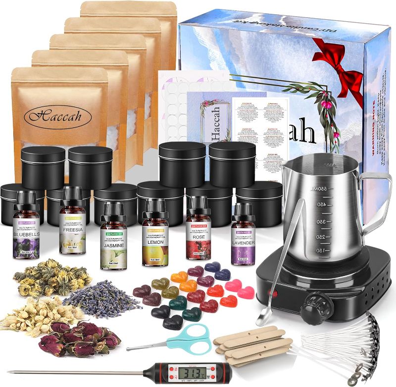 Photo 1 of Complete Candle Making Kit with Wax Melter, Making Supplies,DIY Arts&Crafts Gift for Kids,Beginners,Adults,Including 500w Electronic Stove,Wicks,Rich Scents,Dyes,Melting Pot,Candle tins
