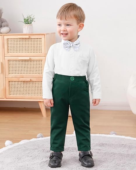 Photo 2 of 6/12 Months YALLET Baby Boy Clothes Suit 0-18 Months Infant Boy Gentleman Outfits, Dress Shirt+Bowtie+Vest+Pants Set Wedding Party Suits
