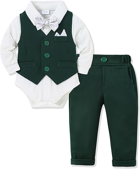 Photo 1 of 6/12 Months YALLET Baby Boy Clothes Suit 0-18 Months Infant Boy Gentleman Outfits, Dress Shirt+Bowtie+Vest+Pants Set Wedding Party Suits
