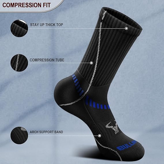 Photo 2 of 11-12 BULLIANT Men Sports Socks 6Pairs, Athletic Crew Socks Cushioned For Men Outdoor Running-Arch Compression Support
