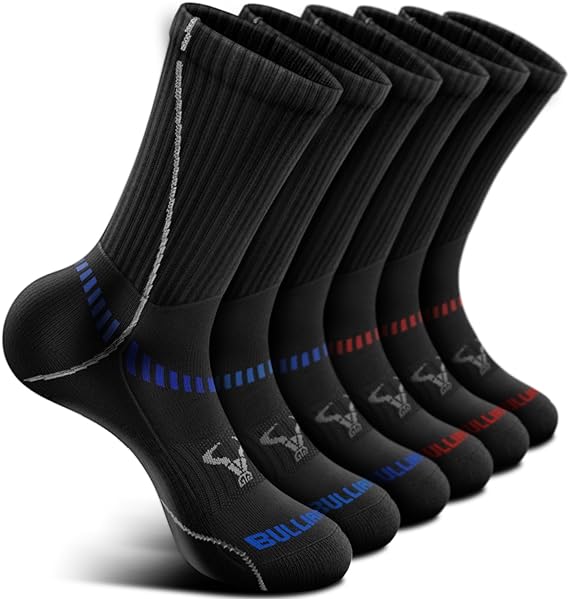 Photo 1 of 11-12 BULLIANT Men Sports Socks 6Pairs, Athletic Crew Socks Cushioned For Men Outdoor Running-Arch Compression Support
