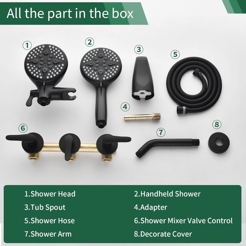 Photo 4 of 3 Handle Tub Shower Faucet Set Shower System with Tub Spout Bathtub Faucet Set Shower Tub Combo Set Complete Tub and Shower Trim Kit Matte Black
