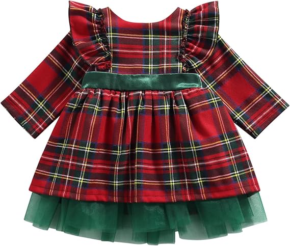 Photo 1 of 1-2T fhutpw Baby Girl Clothes 6 Months Buffalo Plaid Dress Infant Toddler Girls 2T 3T 4T 5T Christmas Bow Outfits Red Dresses
