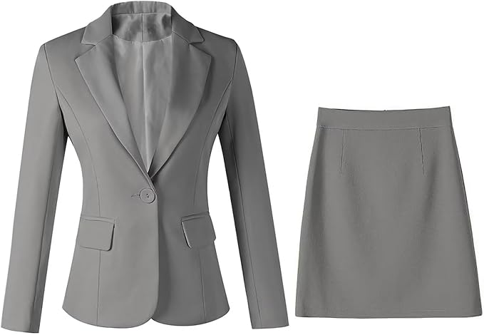 Photo 1 of  XL Grey Women's Suit 2 Piece Suit Blazer Skirt Set Business Suit Jacket for Women Office Lady Work Skirt Suit Set
