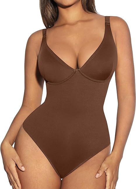 Photo 1 of size xl FeelinGirl Shapewear Bodysuits for Women Tummy Control Body Suits Deep V Neck Thong Body Shaper
