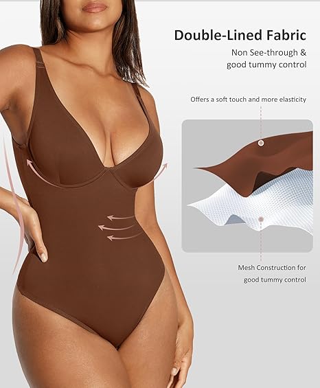 Photo 3 of size xl FeelinGirl Shapewear Bodysuits for Women Tummy Control Body Suits Deep V Neck Thong Body Shaper
