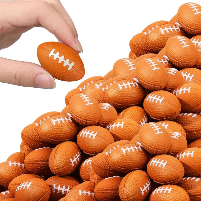 Photo 1 of 200 Packs Mini Football Sports Stress Ball Mini Foam Footballs Foam Mini Football Stress Ball Bulk Toy for Boys Girls Party Favor School Carnival Reward Football Themed Party Supplies, 1.18 Inches