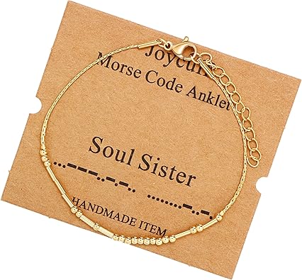 Photo 1 of JoycuFF Morse Code Adjustable Gold Anklets for Women Unique Beach Jewelry Gifts for Her