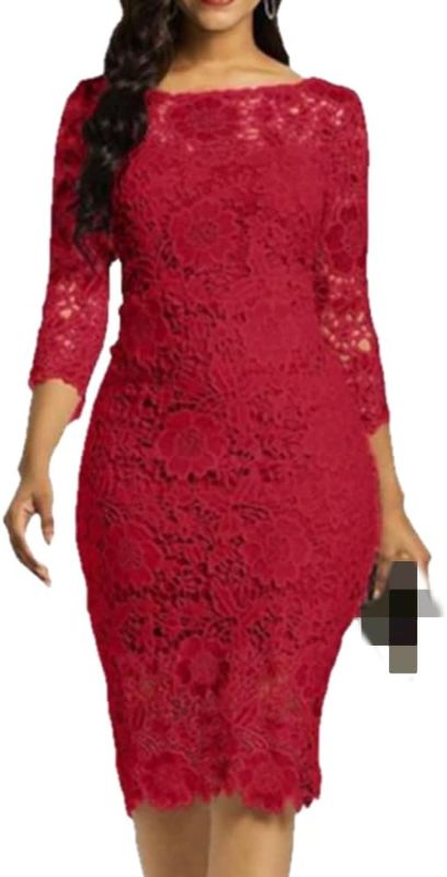 Photo 1 of Size 16 W Pinup Fashon Dress Neck Women Three-Quarter Sleeves Knee-Length Female
