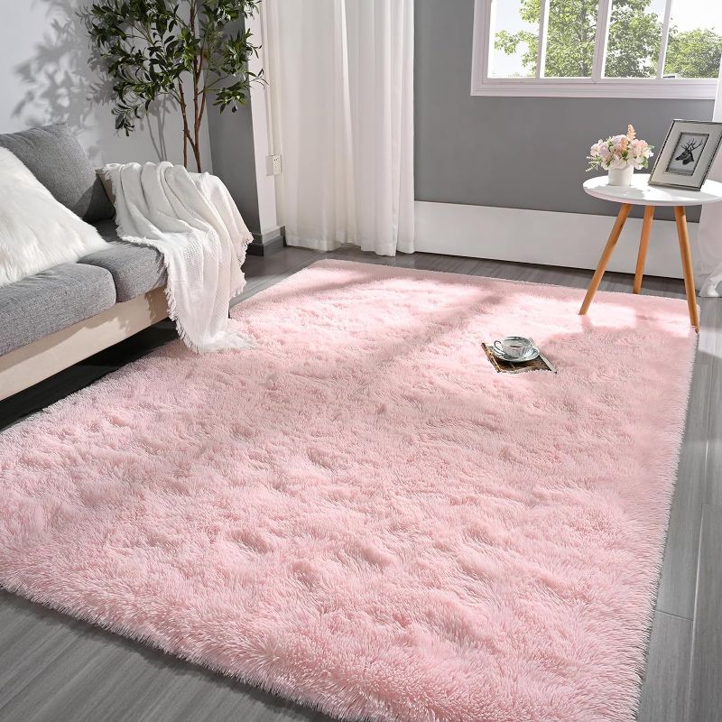 Photo 1 of Large Pink Fluffy Pink Rug for Bedroom Living Room, 4x6 Feet Rectangle Large Rug Plush Fuzzy Carpet for Girls Kids Boys, Non-Slip and Washable Rug for Nursery Classroom Decor Rug
