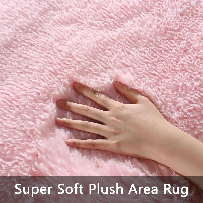 Photo 2 of Large Pink Fluffy Pink Rug for Bedroom Living Room, 4x6 Feet Rectangle Large Rug Plush Fuzzy Carpet for Girls Kids Boys, Non-Slip and Washable Rug for Nursery Classroom Decor Rug
