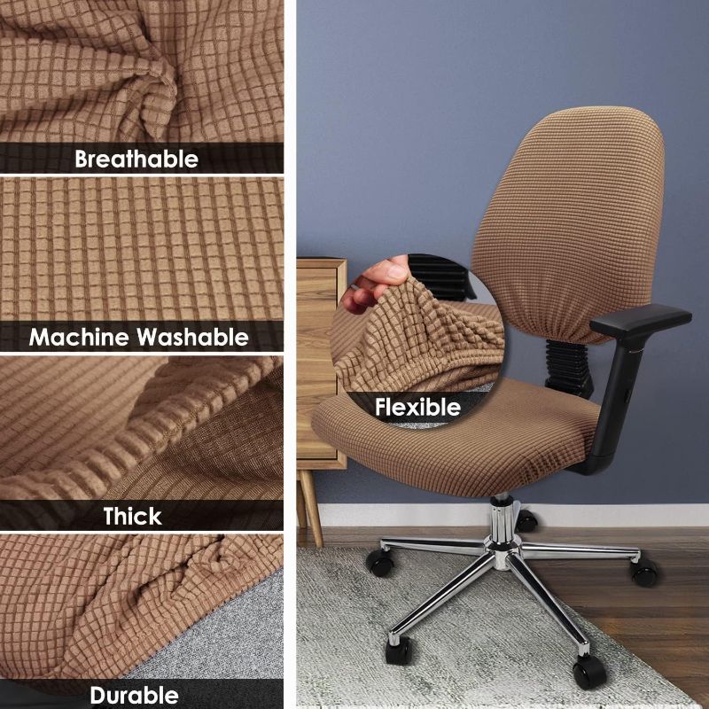 Photo 2 of 1pcs Yikko Soft Stretch Spandex Chair Seat Slipcover and Backrest Cover, Washable Chair Slipcovers fit for Office Computer Chairs, Home Bar Wedding Party Decor (Chair Seat Cover + Backrest Cover, Brown)
