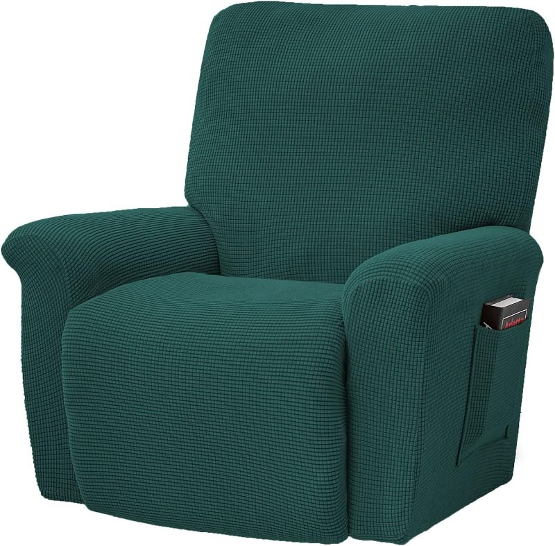 Photo 1 of CONRUSER Stretch Recliner Chair Covers, 4-Piece Soft Sofa Cover Thick Single Seat Couch Cover Jacquard Recliner Slipcover with Pocket (Dark Green)
