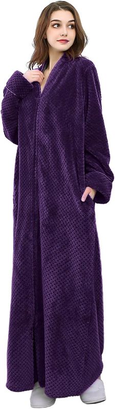 Photo 1 of Large Women's Bathrobe Soft Warm Long Fleece Plush Robe Fluffy Housecoat Sleepwear Dressing Gown Purple