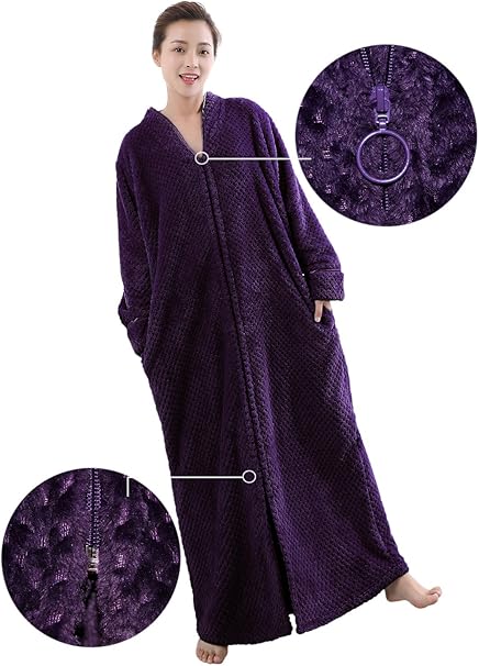 Photo 1 of Large Women's Bathrobe Soft Warm Long Fleece Plush Robe Fluffy Housecoat Sleepwear Dressing Gown Purple
