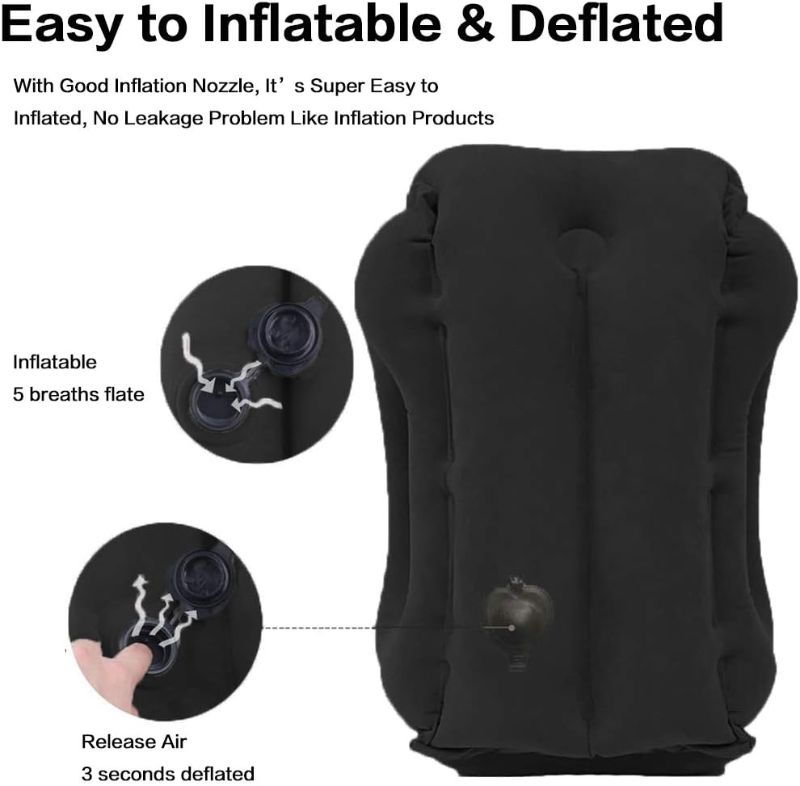 Photo 2 of Inflatable Travel Pillow for Airplane, Neck Air Pillow for Sleeping to Avoid Neck and Shoulder Pain, Support Head and Lumbar, Used for Airplane, Car, Bus and Office (Black)
