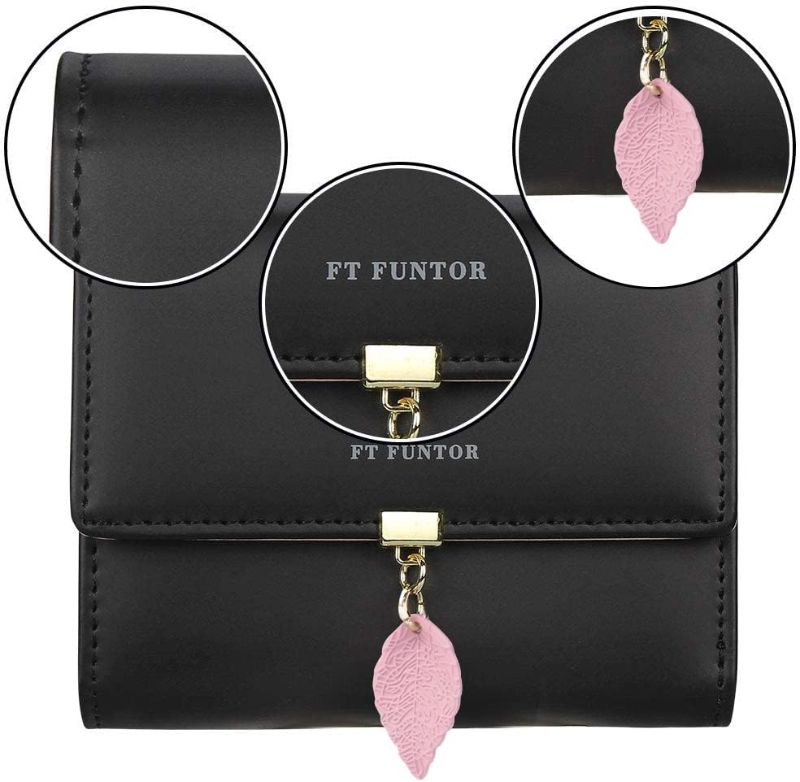 Photo 1 of FT FUNTOR RFID Wallets for Women, Leaf Card Holder Trifold Ladies Wallets Coins Zipper Pocket with ID Window Small Black
