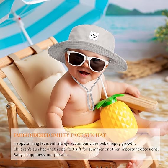 Photo 3 of Baby Sun Hat, Newborn Toddler Foldable Beach Hat UPF 50+ Sun Protection Bucket Hat for Boys Girls Adjustable Cap
