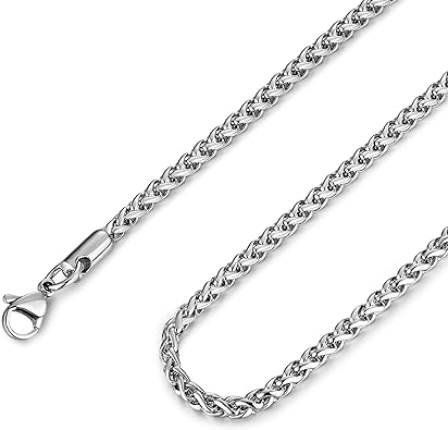 Photo 1 of HZMAN 3.0 mm Stainless Steel Wheat Silver Chain Necklaces for Men & Women 16" -30"
