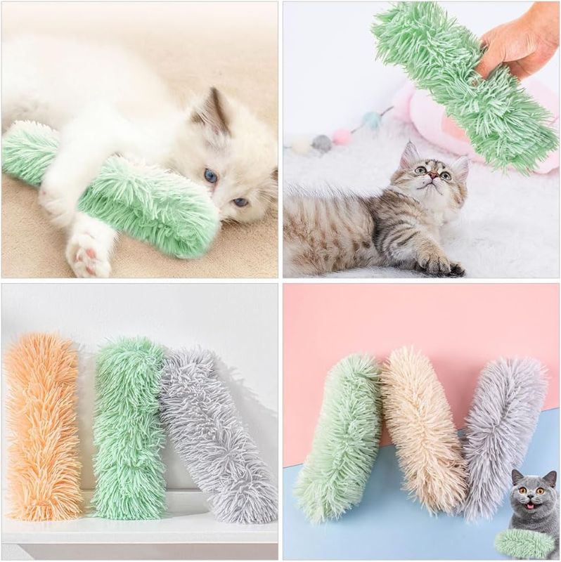 Photo 2 of Cat Toys Kitten Pillows Interactive Plush Chewing Toy for Indoor Cats Kitten Puppy - Green & Curry
