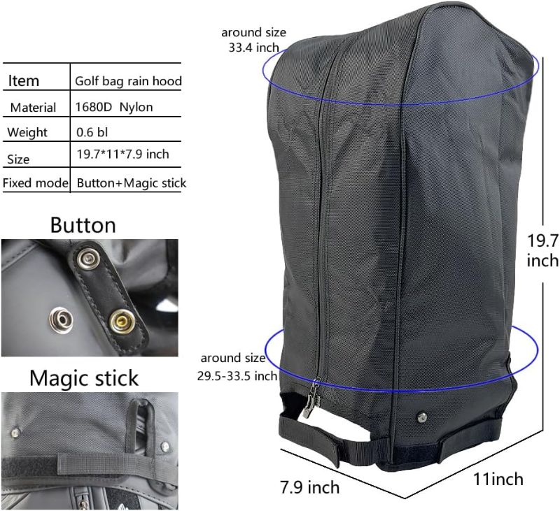 Photo 2 of Generic Golf Bag Cover 1680D Nylon Waterproof and dust Cover 8.5-9.5 ""Ball Head Frame Suitable, BLACK
