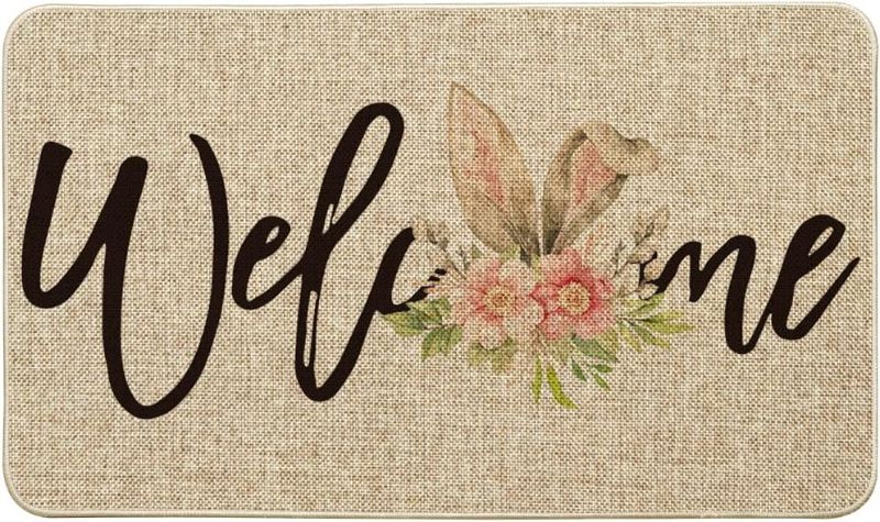 Photo 1 of Artoid Mode Rabbit Flower Welcome Easter Doormat, Seasonal Spring Home Decor Low-Profile Switch Rug Door Mat Floor Mat for Indoor Outdoor 17x29 Inch
