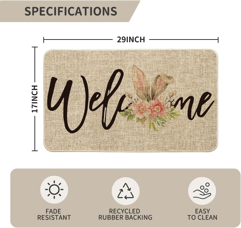 Photo 2 of Artoid Mode Rabbit Flower Welcome Easter Doormat, Seasonal Spring Home Decor Low-Profile Switch Rug Door Mat Floor Mat for Indoor Outdoor 17x29 Inch
