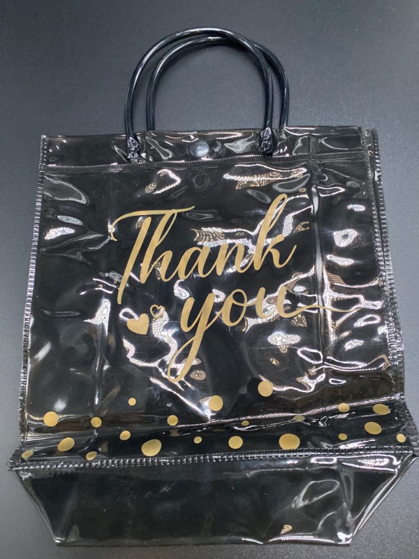 Photo 4 of Black Clear Thank You Gift Bags with Handle Clear Plastic Gift Bag Transparent PVC Gift Bag for Wedding Baby Shower Birthday Party Favor, 8 x 8 x 3 Inch (50 Pcs)
