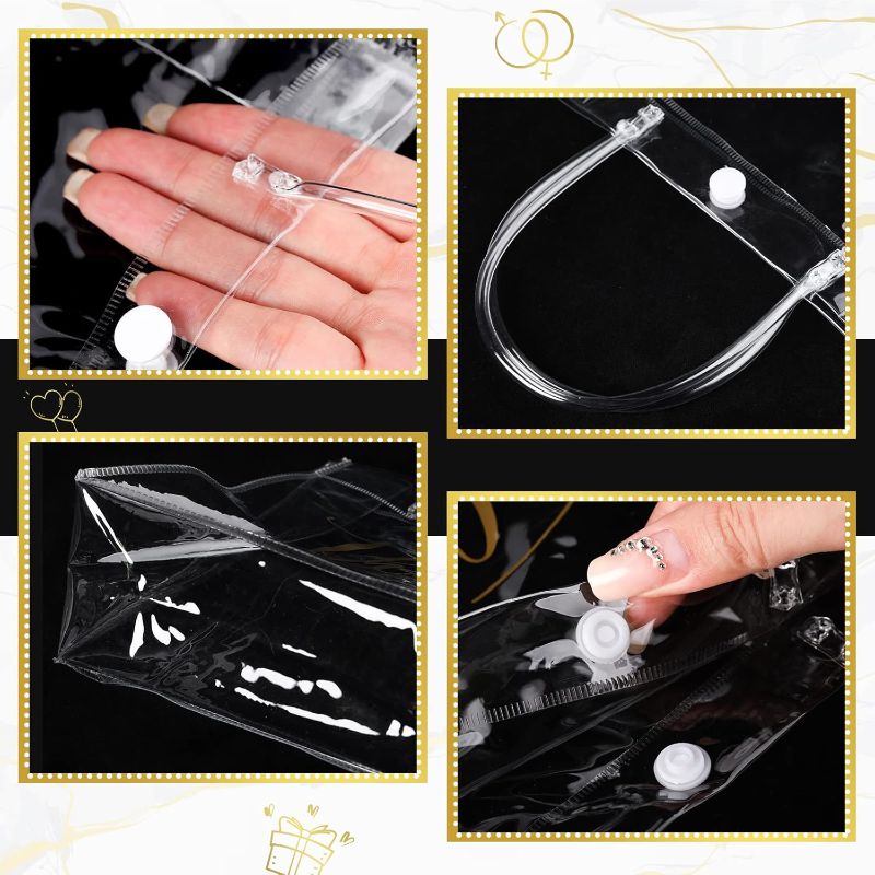 Photo 2 of Black Clear Thank You Gift Bags with Handle Clear Plastic Gift Bag Transparent PVC Gift Bag for Wedding Baby Shower Birthday Party Favor, 8 x 8 x 3 Inch (50 Pcs)
