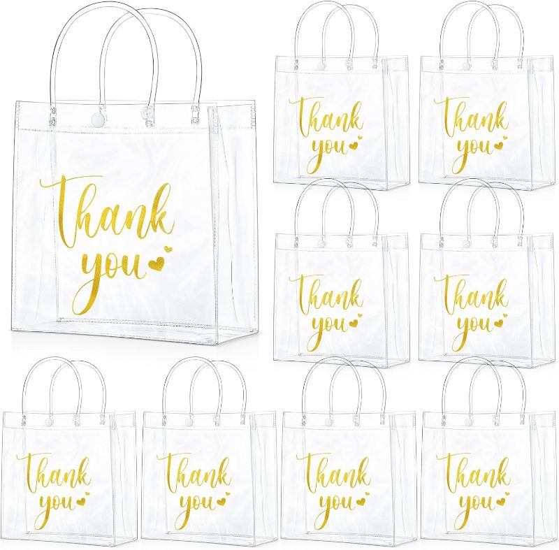 Photo 1 of Black Clear Thank You Gift Bags with Handle Clear Plastic Gift Bag Transparent PVC Gift Bag for Wedding Baby Shower Birthday Party Favor, 8 x 8 x 3 Inch (50 Pcs)
