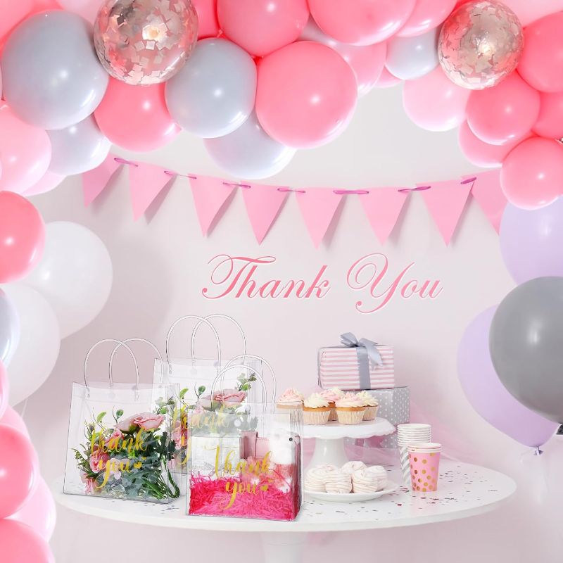 Photo 3 of Black Clear Thank You Gift Bags with Handle Clear Plastic Gift Bag Transparent PVC Gift Bag for Wedding Baby Shower Birthday Party Favor, 8 x 8 x 3 Inch (50 Pcs)
