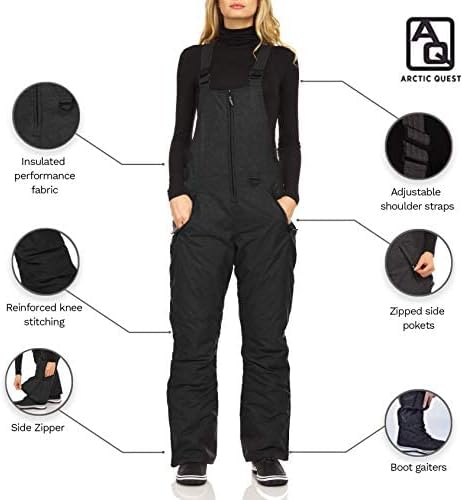 Photo 3 of Medium Black Arctic Quest Womens Ski Snow Bibs Pants Insulated Water Resistant Overalls Snowboarding Winter Waterproof Pants Women
