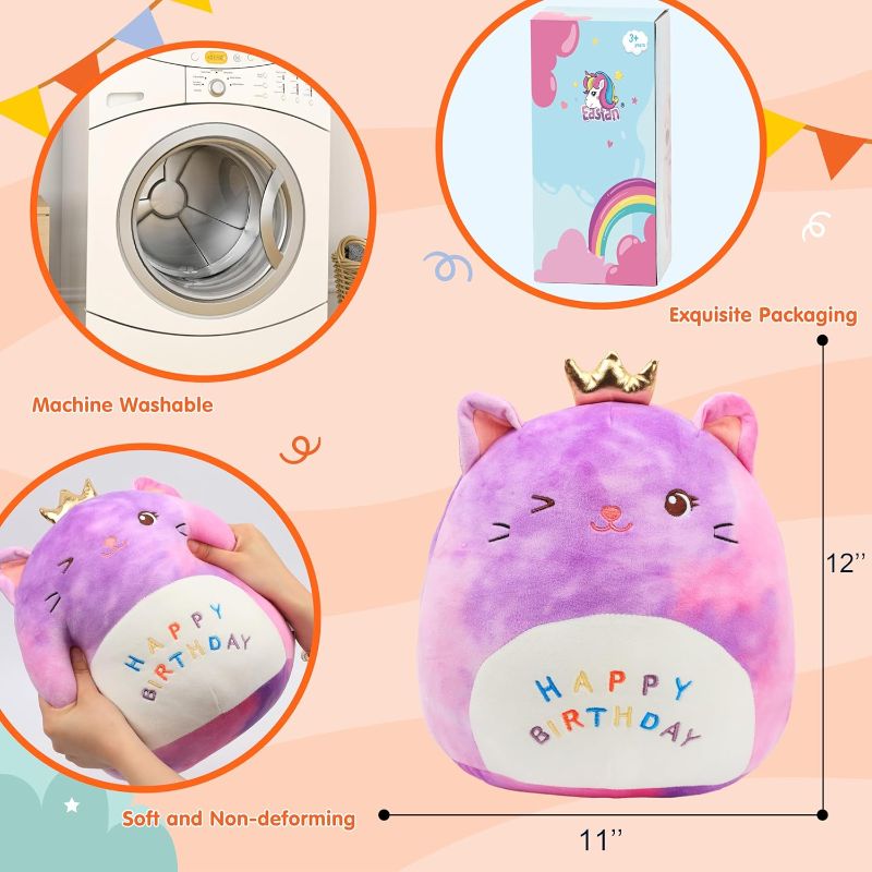 Photo 1 of Easfan 12'' Rainbow Birthday Kitty Plush Pillow Soft Cat Plush Toy Cute Kitty Stuffed Animal Home Room Decoration Birthday Gifts for Kids Toddlers
