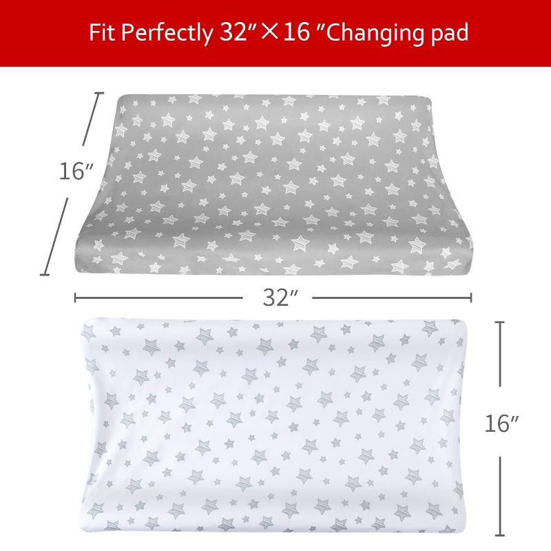 Photo 2 of Changing Pad Cover for Boys Girls 2 Pack, Lovely Print Soft Unisex Diaper Change Table Sheets, Fit 32"x16" Contoured Pad, Comfy Cozy 2-Pack Cradle Sheets, Grey & White
