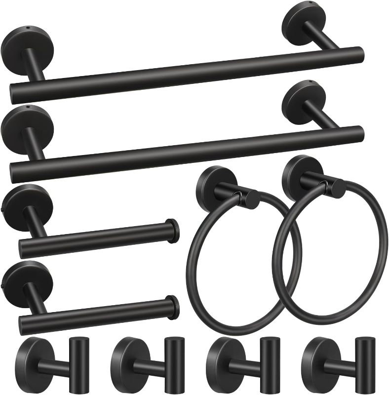 Photo 1 of 5/10/20pcs Bathroom Hardware Set, Matte Black/Brushed Nickel/Brushed Gold Bathroom Hardware Set, Including 16" Hand Towel Bars, Toilet Paper Holders, Towel Rings, Robe Towel Hooks (10pcs, Black)
