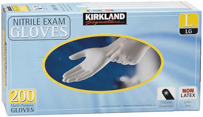 Photo 1 of 1 Box Kirkland Signature Nitrile Exam Multi-Purpose Large Gloves Latex-free, 200 Count, White
