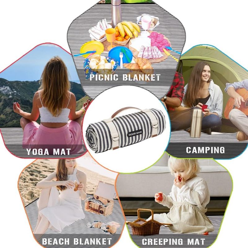 Photo 4 of G GOOD GAIN Waterproof Picnic Blanket Portable with Carry Strap for Beach Mat or Family Outdoor Camping Party (Navy Blue)
